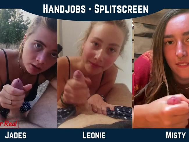 Hot handjobs – 3 girls – compilation in split screen – cumpilation