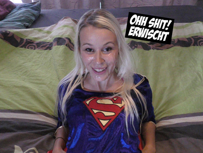 Sperm-covered superwoman caught in the bedroom