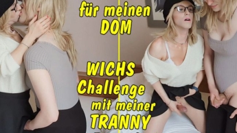 Great girl-girl show for her master! Jerk off challenge for two hot tranny girlies!