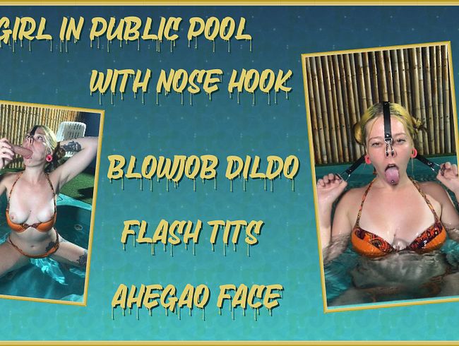 Alt Girl With Yellow Hair And Nose Hook In Public Pool Blowjob Realistic Dildo and Flash Her Tits.