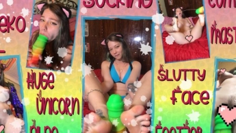 Cute Neko Alt Girl And Huge Rainbow Unicorn Dildo With Cum Shot. FootJob, BlowJob.