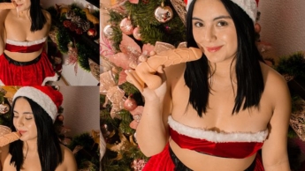 Lucy gives you a Christmas deepthroat blowjob