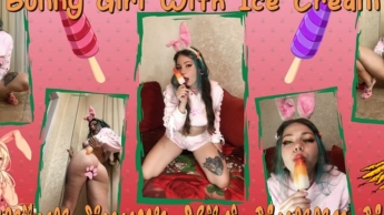 Bunny Girl With Ice Cream, Nipples Touch And Pussy Play.