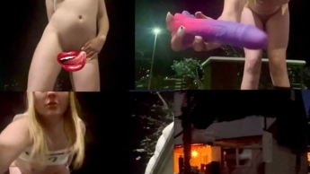 Hot winter outdoor/public dildo fuck.. doing it myself outside in the snow :P