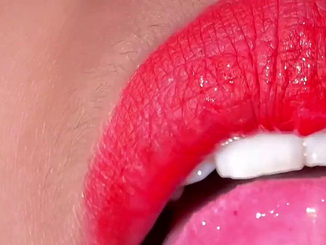 Morocco 18yo Hot Girl Licking Her Mouth Juicy & ASMR Movements Tongue With Red lipstick