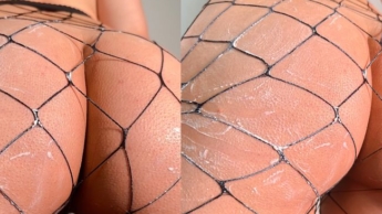 ass in fishnet stockings and cream