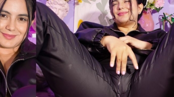 lucy rubs and masturbates over her leather pants *wet leather**