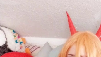 Young cosplayer fingers herself hard until orgasm